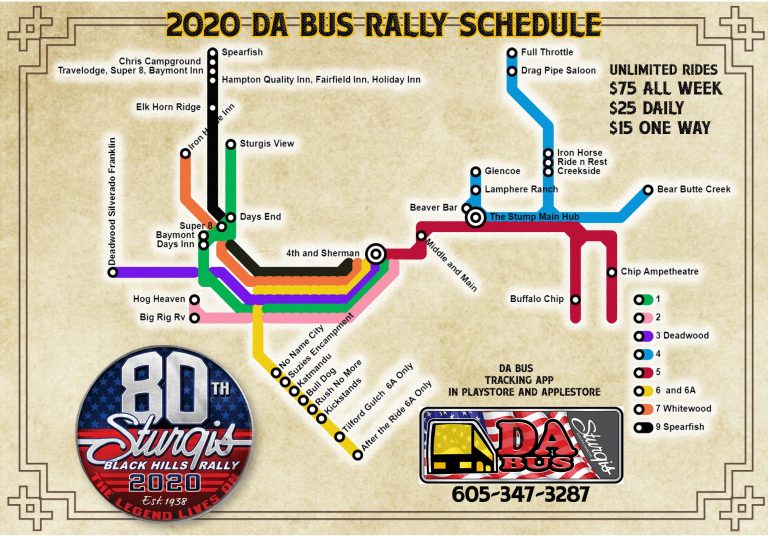 2020 Da Bus Rally Map and Hours or Operations – Da Bus / Sturgis Transit